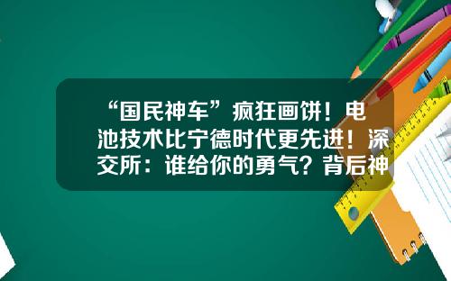“国民神车”疯狂画饼！电池技术比宁德时代更先进！深交所：谁给你的勇气？背后神秘资本现身，大有来头-深商控股集团股份有限公司