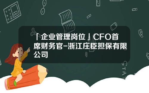 「企业管理岗位」CFO首席财务官-浙江庄臣担保有限公司