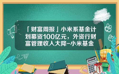 「财富周报」小米系基金计划募资100亿元，外资行财富管理收入大降-小米基金