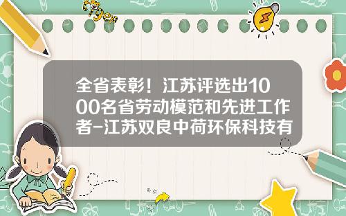 全省表彰！江苏评选出1000名省劳动模范和先进工作者-江苏双良中荷环保科技有限公司