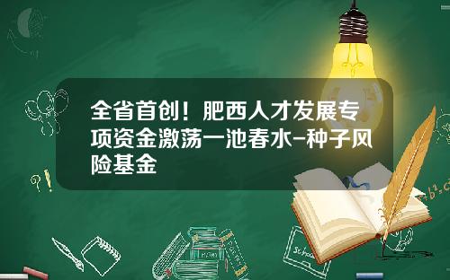 全省首创！肥西人才发展专项资金激荡一池春水-种子风险基金