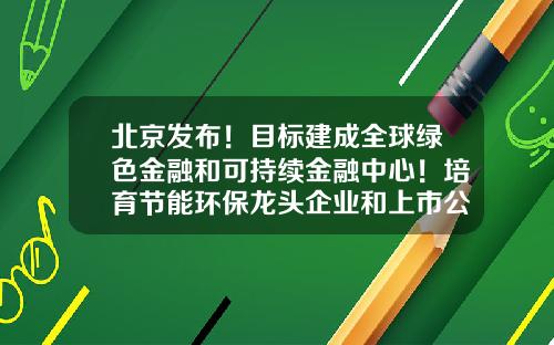 北京发布！目标建成全球绿色金融和可持续金融中心！培育节能环保龙头企业和上市公司-环保金融公司