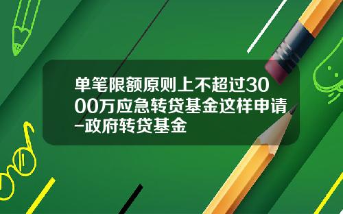 单笔限额原则上不超过3000万应急转贷基金这样申请-政府转贷基金