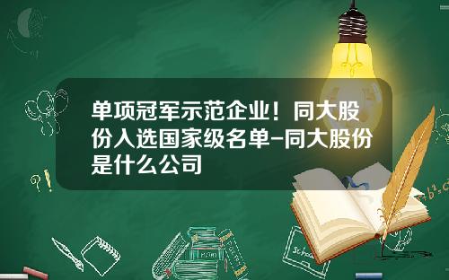 单项冠军示范企业！同大股份入选国家级名单-同大股份是什么公司