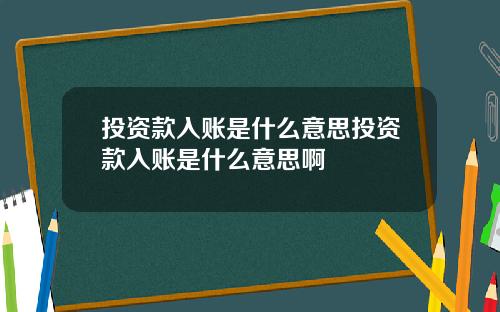 投资款入账是什么意思投资款入账是什么意思啊