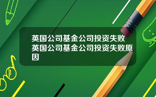 英国公司基金公司投资失败英国公司基金公司投资失败原因