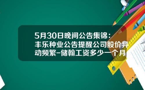 5月30日晚间公告集锦：丰乐种业公告提醒公司股价异动频繁-储翰工资多少一个月
