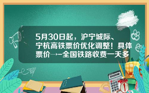 5月30日起，沪宁城际、宁杭高铁票价优化调整！具体票价→-全国铁路收费一天多少钱