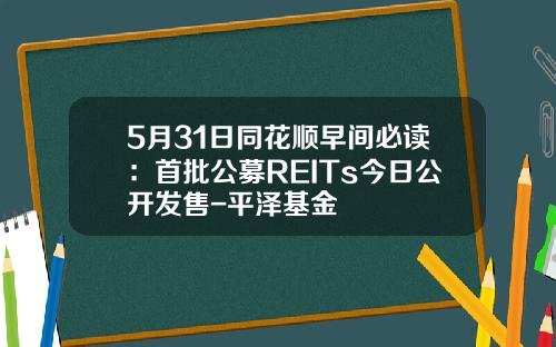 5月31日同花顺早间必读：首批公募REITs今日公开发售-平泽基金