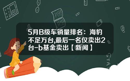 5月B级车销量排名：海豹不足万台,最后一名仅卖出2台-b基金卖出【新闻】