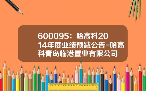 600095：哈高科2014年度业绩预减公告-哈高科青岛临港置业有限公司