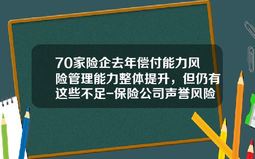 70家险企去年偿付能力风险管理能力整体提升，但仍有这些不足-保险公司声誉风险管理