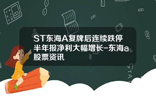 ST东海A复牌后连续跌停半年报净利大幅增长-东海a股票资讯