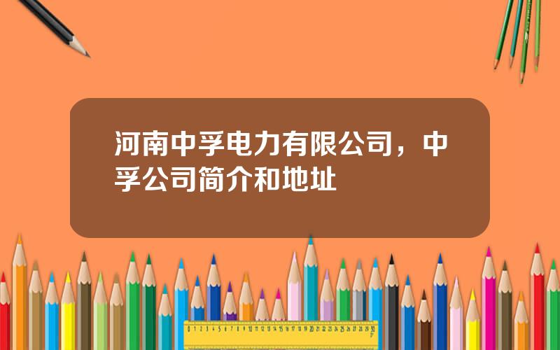 河南中孚电力有限公司，中孚公司简介和地址
